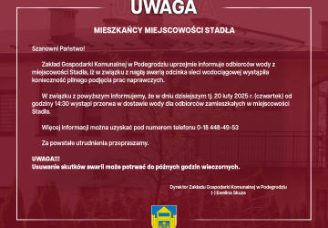 Przerwa w dostawie wody w miejscowości Stadła