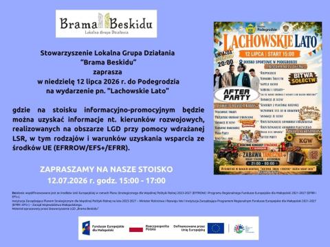 Stoisko informacyjno-promocyjne Stowarzyszenia LGD „Brama Beskidu” - Lachowskie Lato