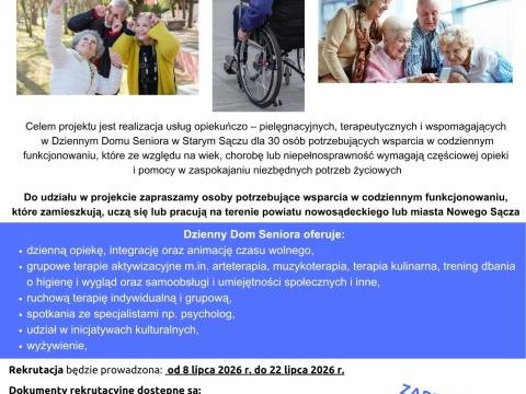 Stowarzyszenie Lokalna Grupa Działania „Brama Beskidu” ogłasza rekrutację do projektu pn. „Dzienny Dom Seniora”. - NABÓR 6