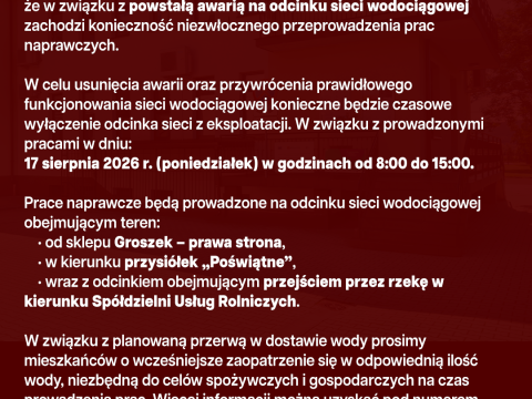 Przerwa w dostawie wody - Gostwica