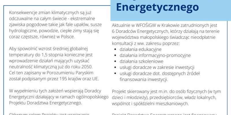 Wojewódzki Fundusz Ochrony Środowiska i Gospodarki Wodnej w Krakowie zaprasza do współpracy z Doradcami Energetycznymi