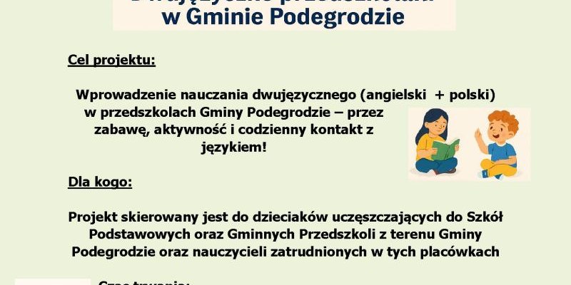 Rekrutacja dzieci do projektu „Let’s play! Dwujęzyczne przedszkolaki w Gminie Podegrodzie”