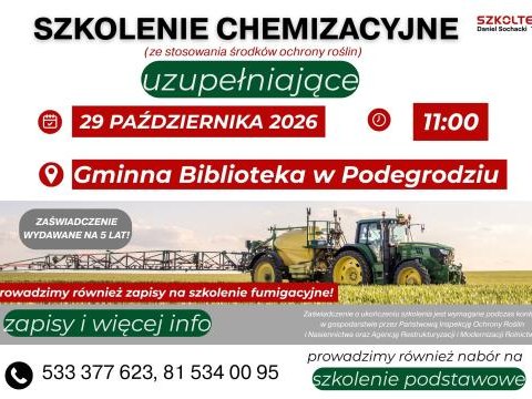 Szkolenie chemizacyjne w Podegrodziu – 29 października 2026 r.