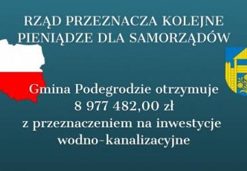 Gmina Podegrodzie otrzymała kolejne fundusze rządowe na kwotę 8 977 482,00 zł