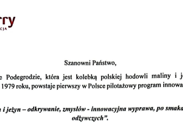 Program Innowacji Pedagogicznej pt. „W świecie malin i jeżyn – odkrywanie, zmysłów - innowacyjna wyprawa, po smakach i wartościach odżywczych”