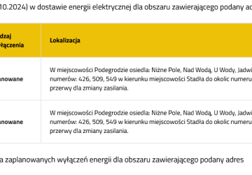 Dzisiejsze przerwy w dostawie energii elektrycznej